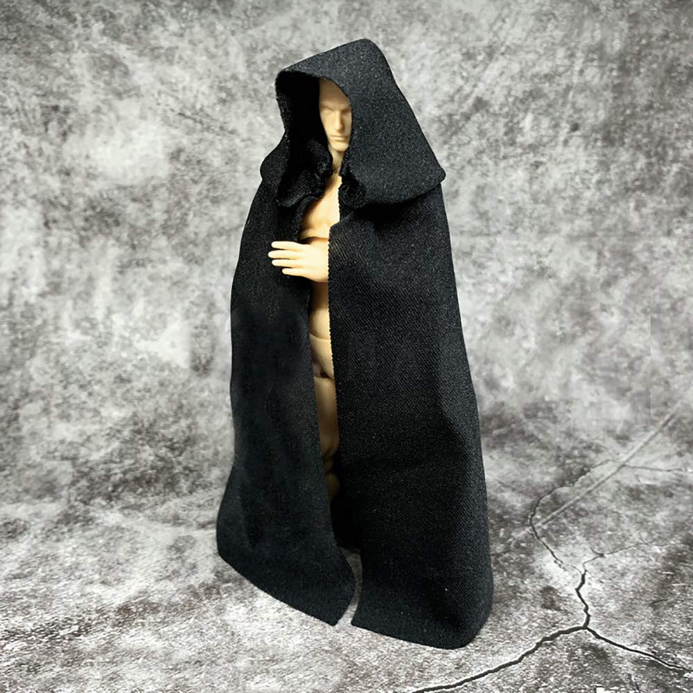 Ssbeauty M 1:12 Scale Fabric Cape Cloak With Hat For 6 Inch 1/12 Action Figure Clothes (Black Cloak)