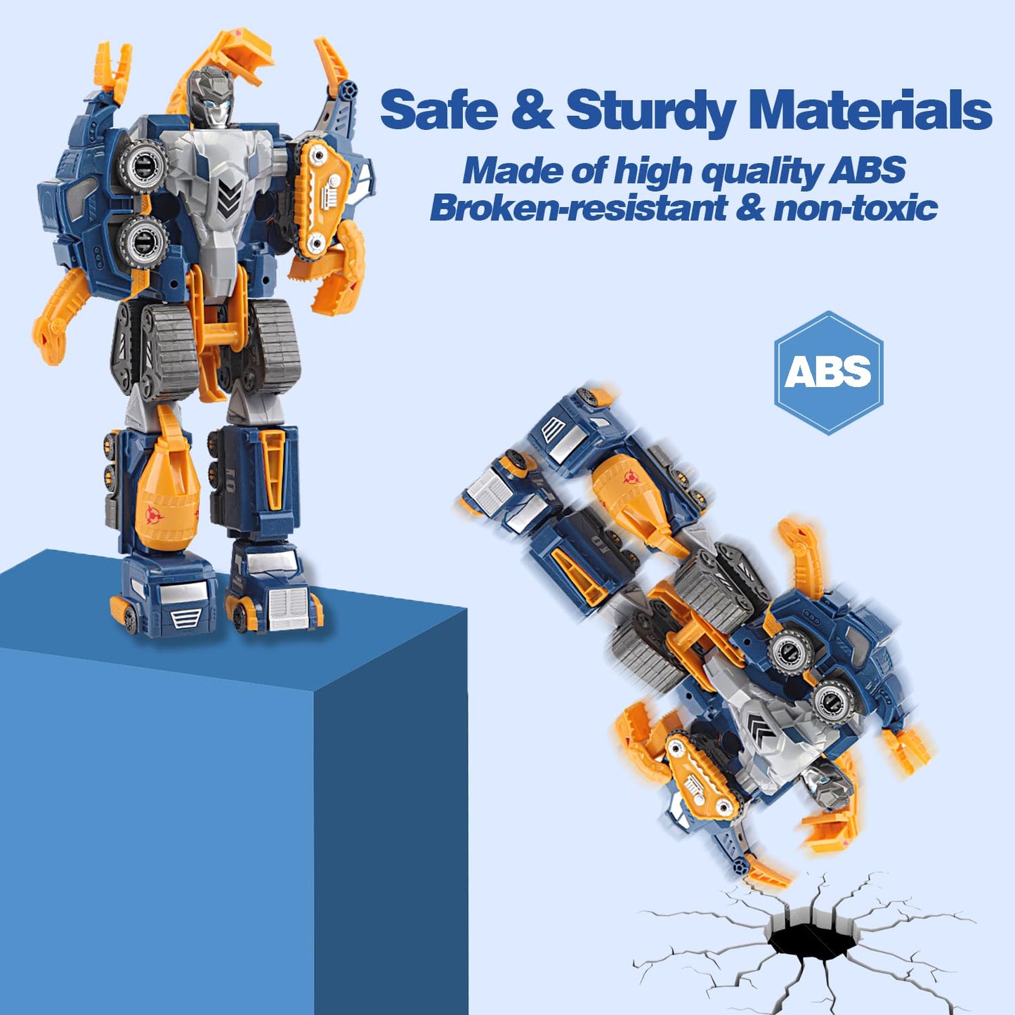 Construction Trucks Toy Dinosaur Vehicles Magnetic Set, 5-in-1 Educational STEM Building Car Kit, Transform to Big Robot, Holida