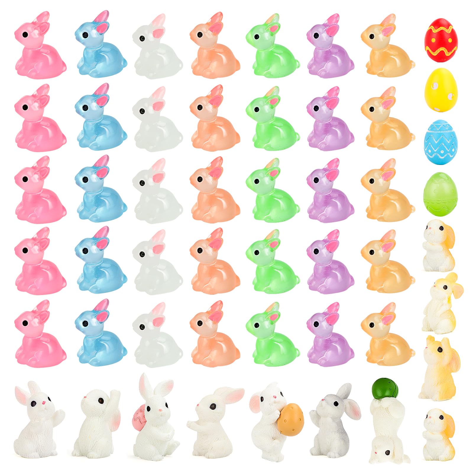 Haptime 50 Mini Resin Animals Tiny Easter Bunny Figures To Hide - Mini Bulk Animal Figurines For Easter Decorations Egg Fillers 