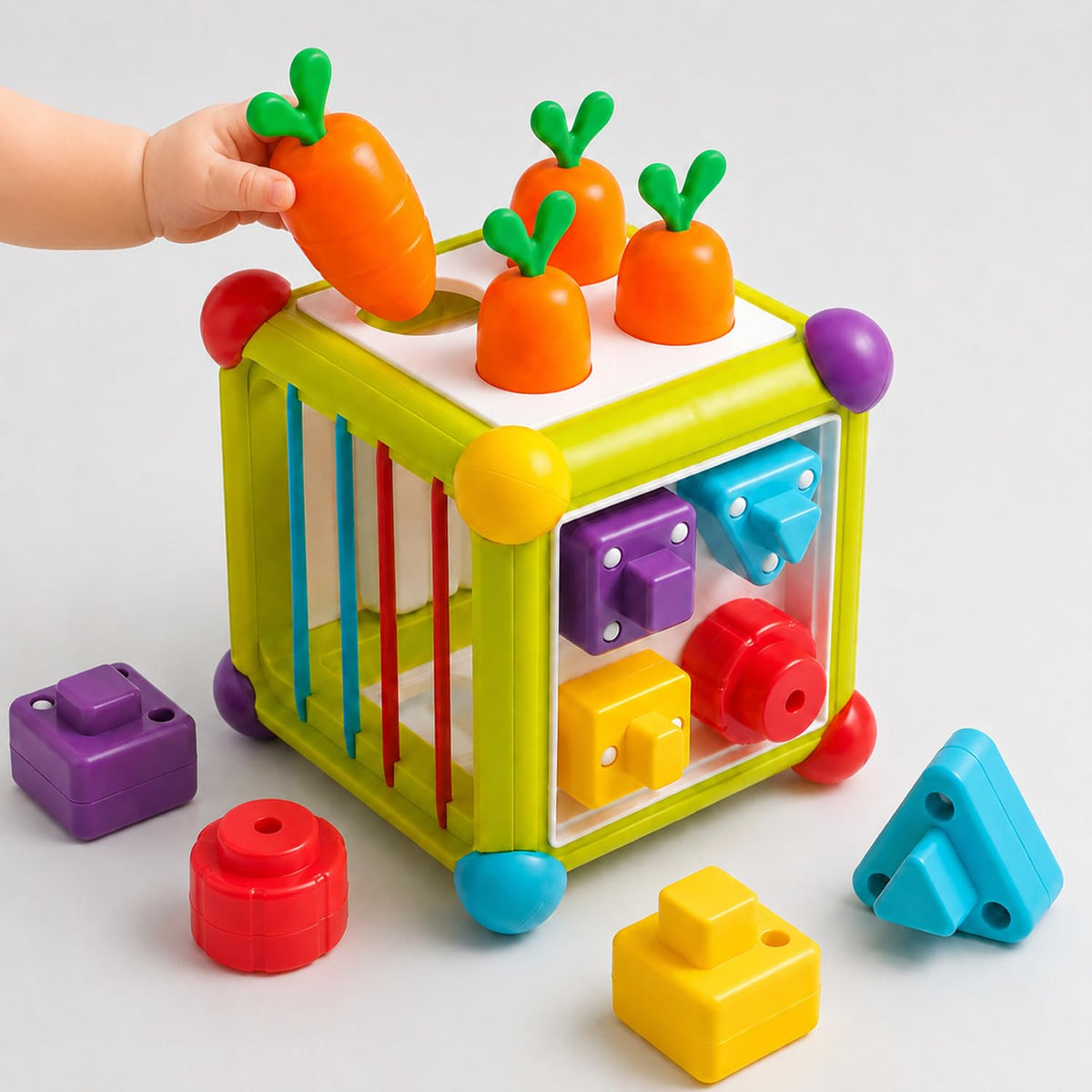 Seozio Montessori Activity Cube Toys for Baby, 6in1 Shape Sorting Toy, Fine Motor Learning Game for Toddlers 13