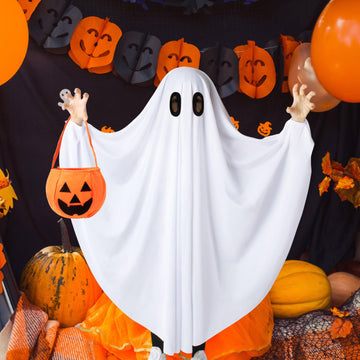 Oskiner Ghost Costume For Kids,White Ghost Costume With Pumpkin Bag, Spooky Halloween Costume For Boys Girls Toddler