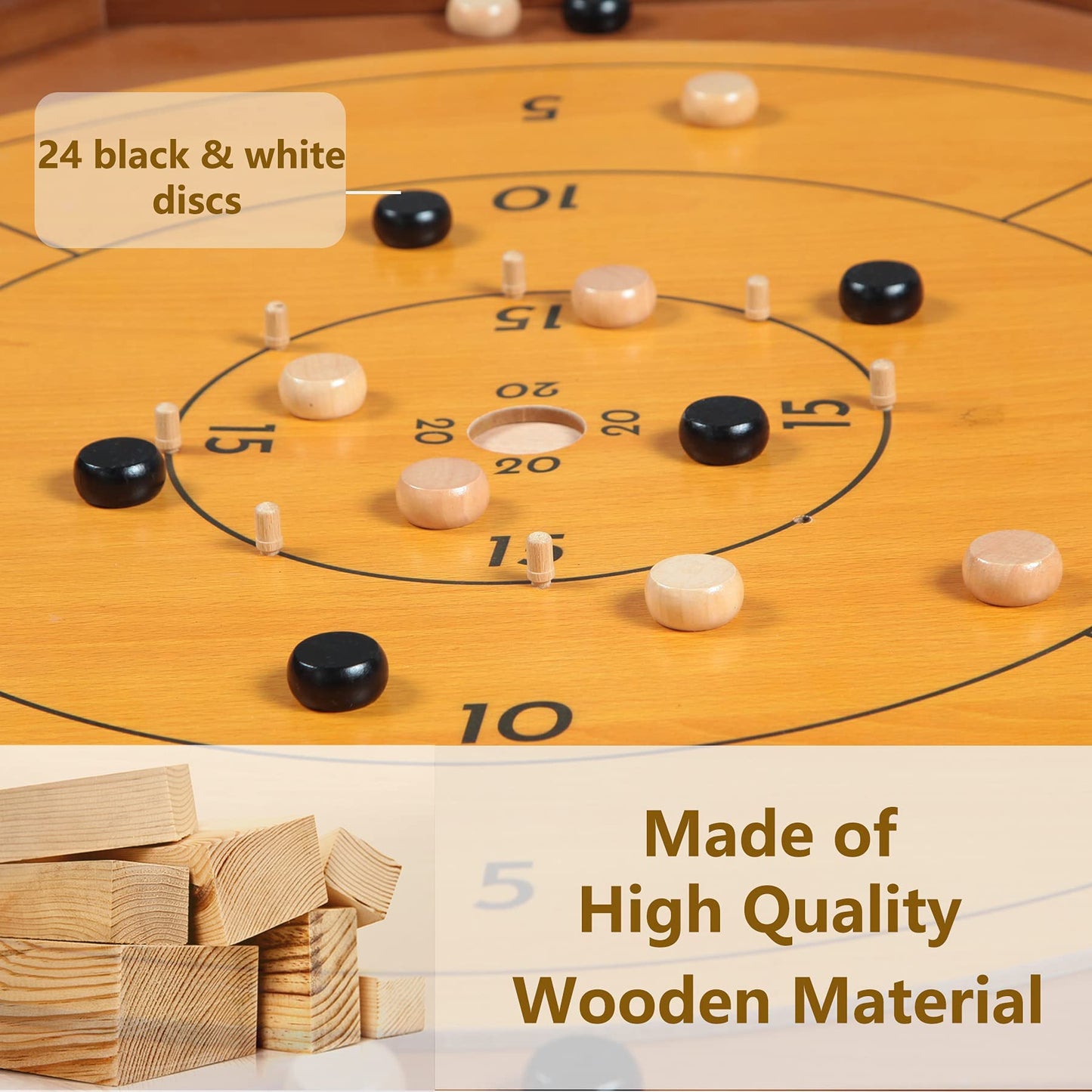 FURUISEN Crokinole Board Game, 27-Inch Wooden Classic, Brown, 22" Playing Surface, Perfect for Families and Friends