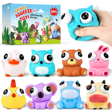 8 Pack Animal Squishy Fidget Toys, Cute Squishies Toys For Kids Adults, Pop Out Eyes Toy, Popping Eye Stress Relief Toy, Easter