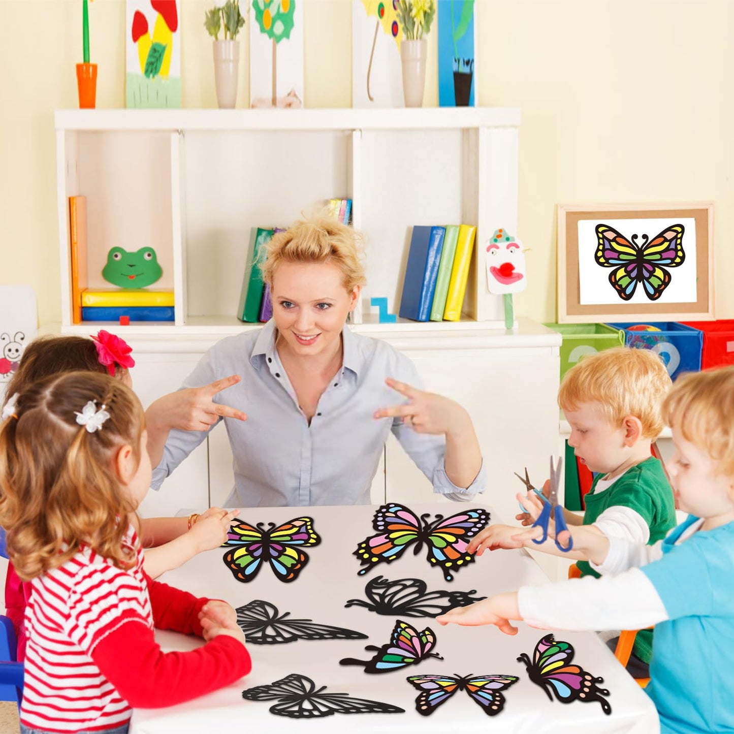 ZEELONA 24 Pack Butterfly Crafts Kit Stained Glass Effect Tissue Paper Suncatchers DIY Spring Ornaments Window Clings Stickers A