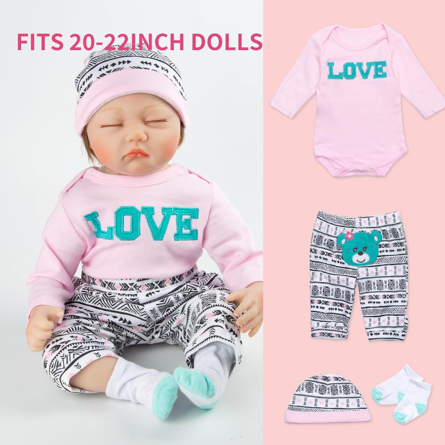 Reborn Baby Doll Clothes Girl Pink Outfits Accesories for 17-22 Inch Reborn Doll Newborn Baby Girl Accesories 8 Pcs Set with Bassinet&Diaper