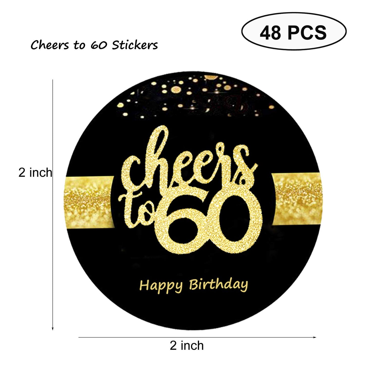 Sumerk 48 Pcs Cheers To 60 Stickers Large Bottle Stickers 60Th Birthday Stickers Card Seals 2 Inches Round Happy Birthday Party