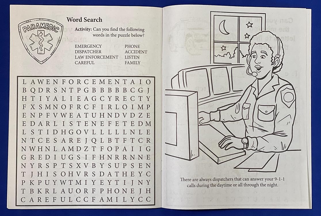 Zoco - Learn About 911 - Coloring & Activity Books (25 Bulk Pack, Without Crayons) - Emt, Ems Dispatcher, Police, Sheriff, Fire