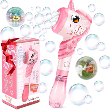 Unicorn Bubble Wand Machine For Kids, Princess Cute Summer Toy Outdoor Outside With Light, Party Birthday Easter Day Gifts For 1 2 3 4 5 6 7 8 Years Old Toddlers Little Girls Cream-Coloured&Pink