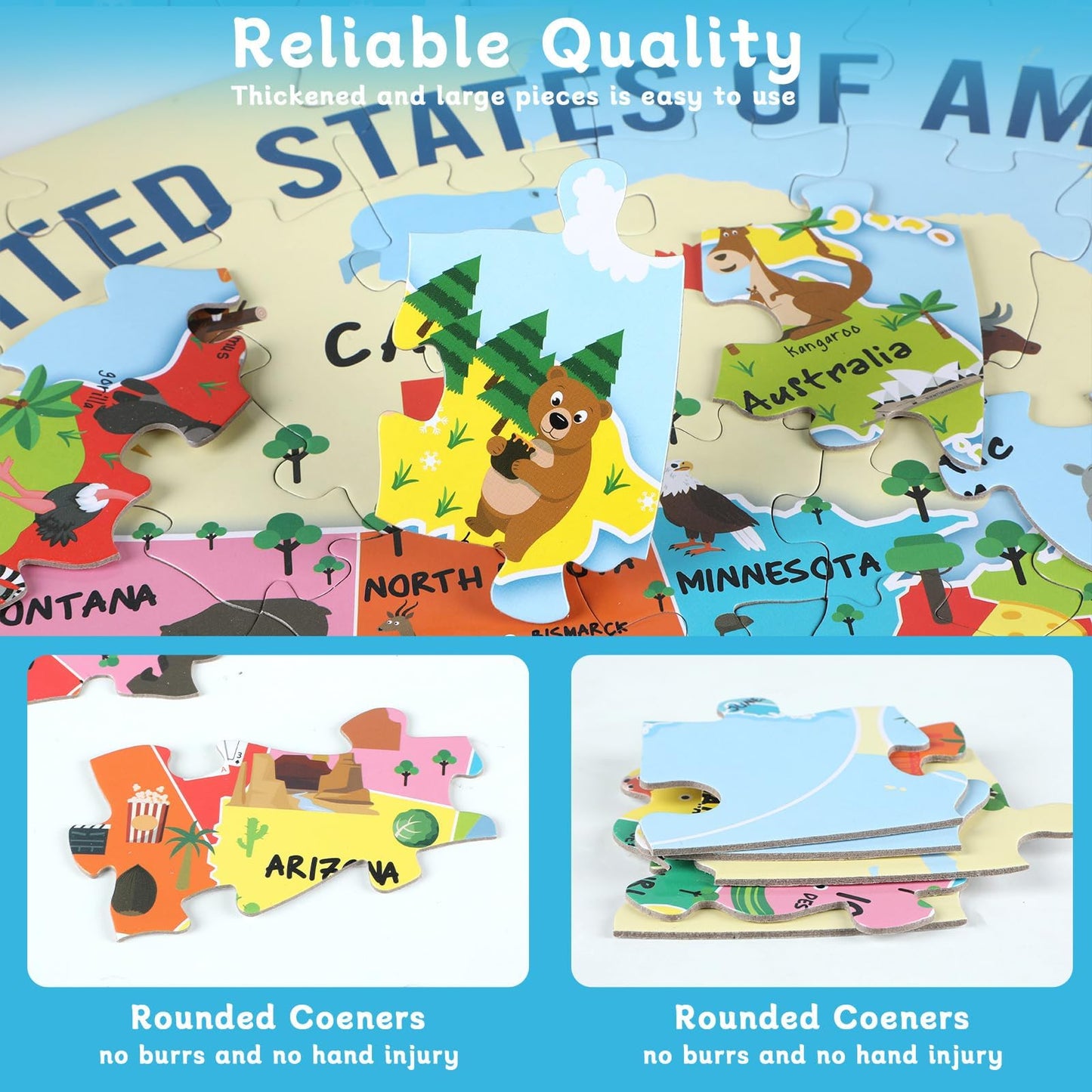 2 Sets Floor Puzzles World And United States Map Puzzles With Poster World And Us Geography Jumbo Round Puzzle For Kids 4-8 Geog