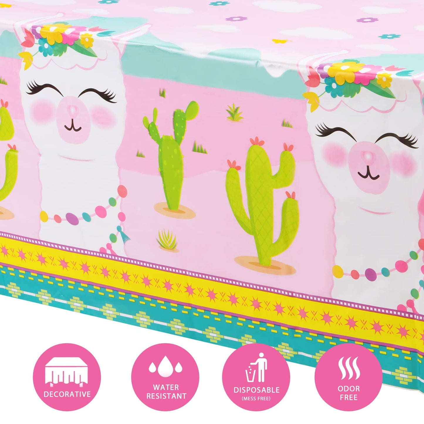 WERNNSAI Llama Table Cover - 2 PCS 54    x 108    Party Disposable Plastic Tablecloth, Alpaca Lama Party Supplies for Kid Girl P