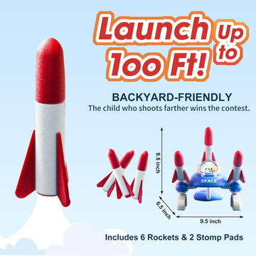 Cxjoigxi Rocket Launcher For Kids, 6 Foam Toy Rockets And 2 Launch Pads For Multiplayer, Soars Up To 100 Feet, Fun Outdoor Toys