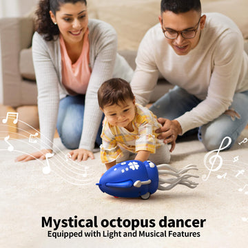 SWTOIPIG Electric Dancing Octopus Toy with Led Light and Music  Kids Electric Crawling Octopus Tummy Time Toy  Rechargeable Interactive Sensory Toys  for Christmas Birthday Gift (Blue)