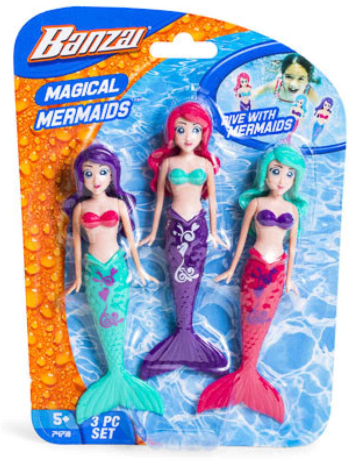 BANZAI Magical Mermaid Dolls - 3 Piece Set, 5 inches, Assorted Colors, Plastic, Model 74718