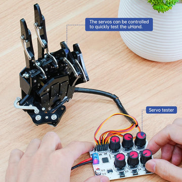 LewanSoul Robot Hand - Five Finger Bionic Mechanical Arm, Right Hand, Aluminum, Black with Servo Tester