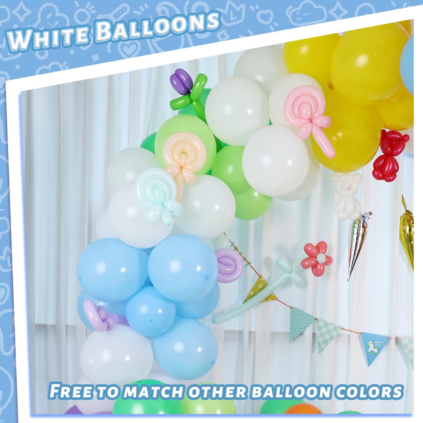 Lovestown 110Pcs White Balloons, 12 Inches White Party Balloons Bulk With Ribbon Latex Helium Balloons Garland Arch For Diy Crafts Birthday Baby Shower Wedding Party Decorations