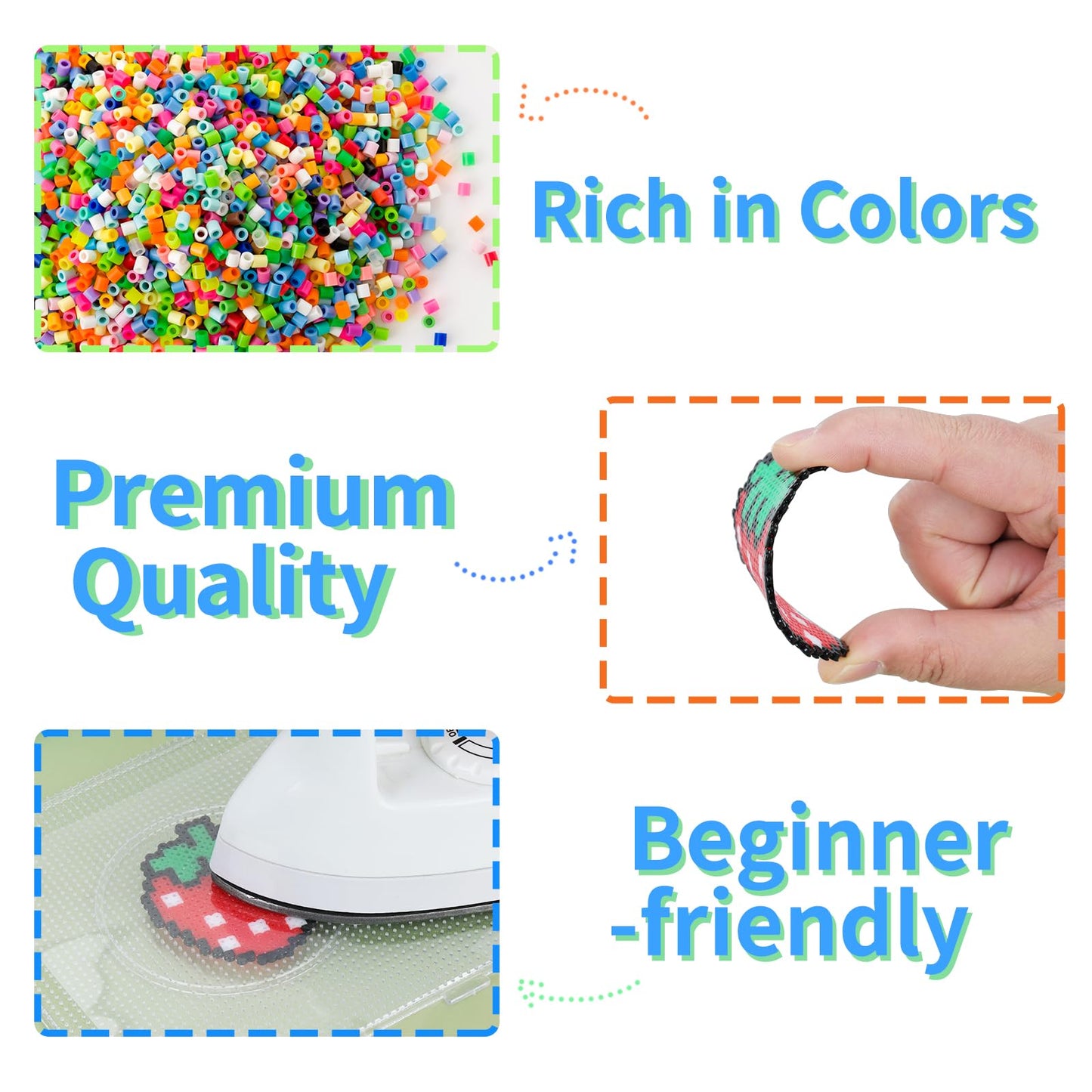 Quefe 11800pcs Fuse Beads Craft Kit, 36 Colors 5mm Beads, Melting Beads Set for Girls, Including Pegboards, Ironing Paper, Tweez