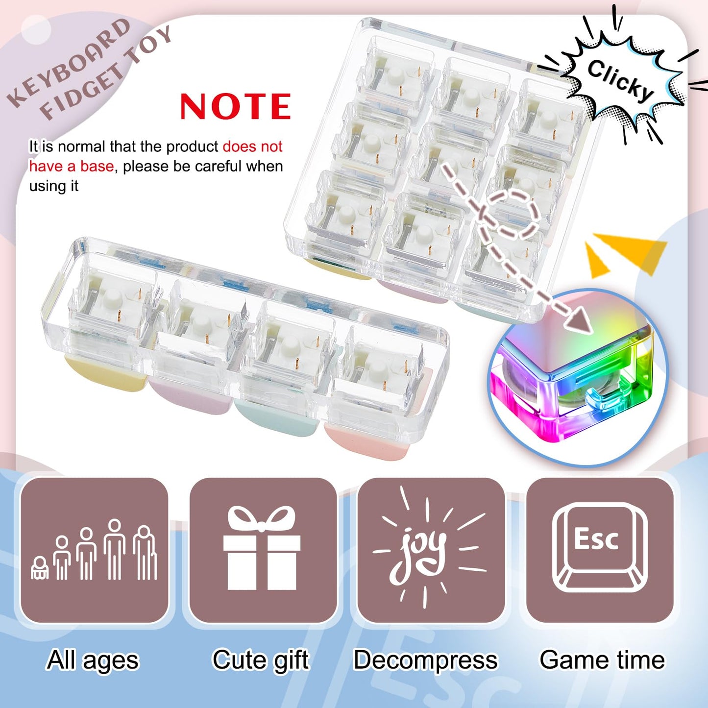 4 Pcs Decompression Toys Keyboard Clicker Toy Keyboard Cube Toy Mechanical Key Toy Keyboard Button Stress Relief for mature-themed Gifts to Relief Pass Time (Trendy)