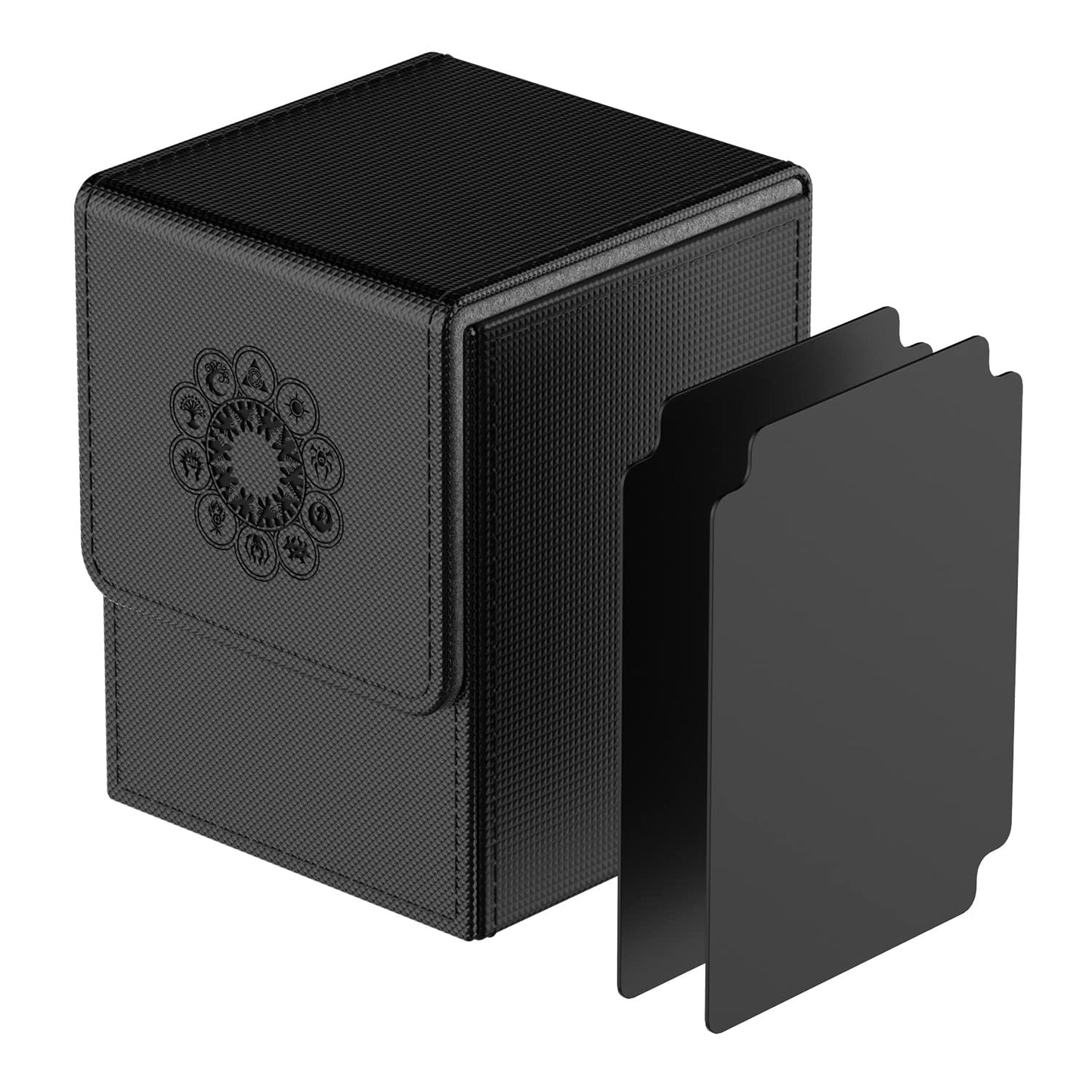 Mixpoet Deck Box Compatible With Mtg Cards, Trading Card Case With 2 Dividers Per Holder, Large Size For 100+ Cards (Elementals-Black)