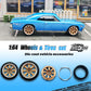 1/64 Wheels Front Small Rear Big For Muscle Cars Or Sports Cars,4 Sets/Pack,Fan Shaped Spokes,Abs Wheels With Rubber Tire Rivet
