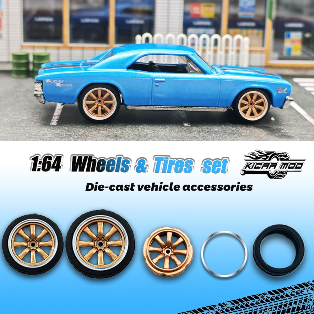 1/64 Wheels Front Small Rear Big For Muscle Cars Or Sports Cars,4 Sets/Pack,Fan Shaped Spokes,Abs Wheels With Rubber Tire Rivet