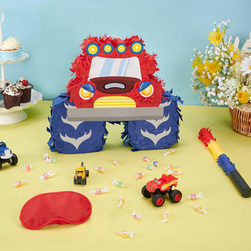 Wernnsai Truck Piñata - Monster Truck Piñata Bundle With Blindfold And Bat For Boys Kids Piñata Theme Party Decoration Supplies Cool Car Piñata For Birthday Party Carnival Celebration Game