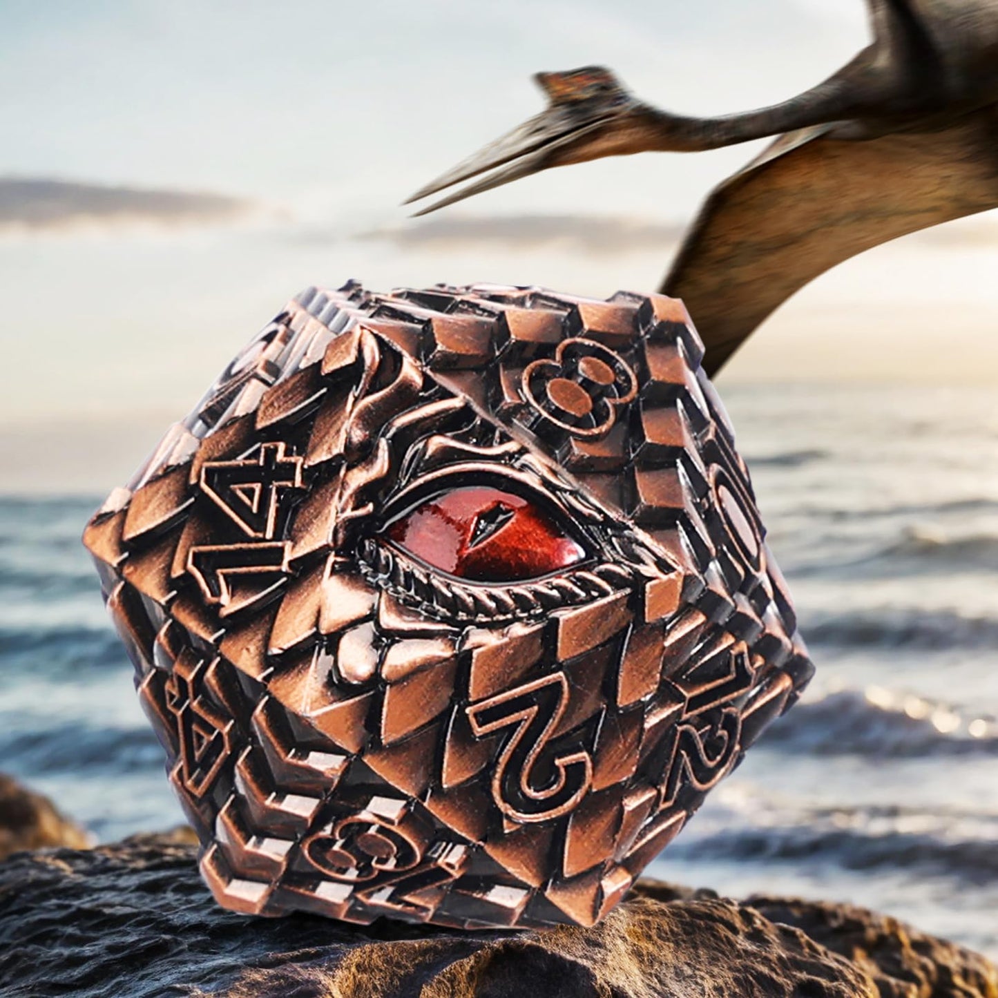 Metal D20 Dnd Dice Set - Dragon Scale Metallic 20 Sided Giant Polyhedral Dice,35Mm Large Dragon Eye Metal D&D Dice Set For Dunge