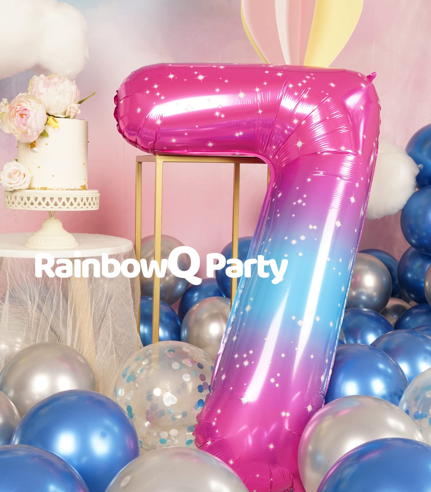 Rainbowq 7 Balloon Number 40 Inch For Boy Or Girl Big Starry 0-9 Foil Mylar Large 7 Number Balloon Happy 7Th Birthday Party Anni