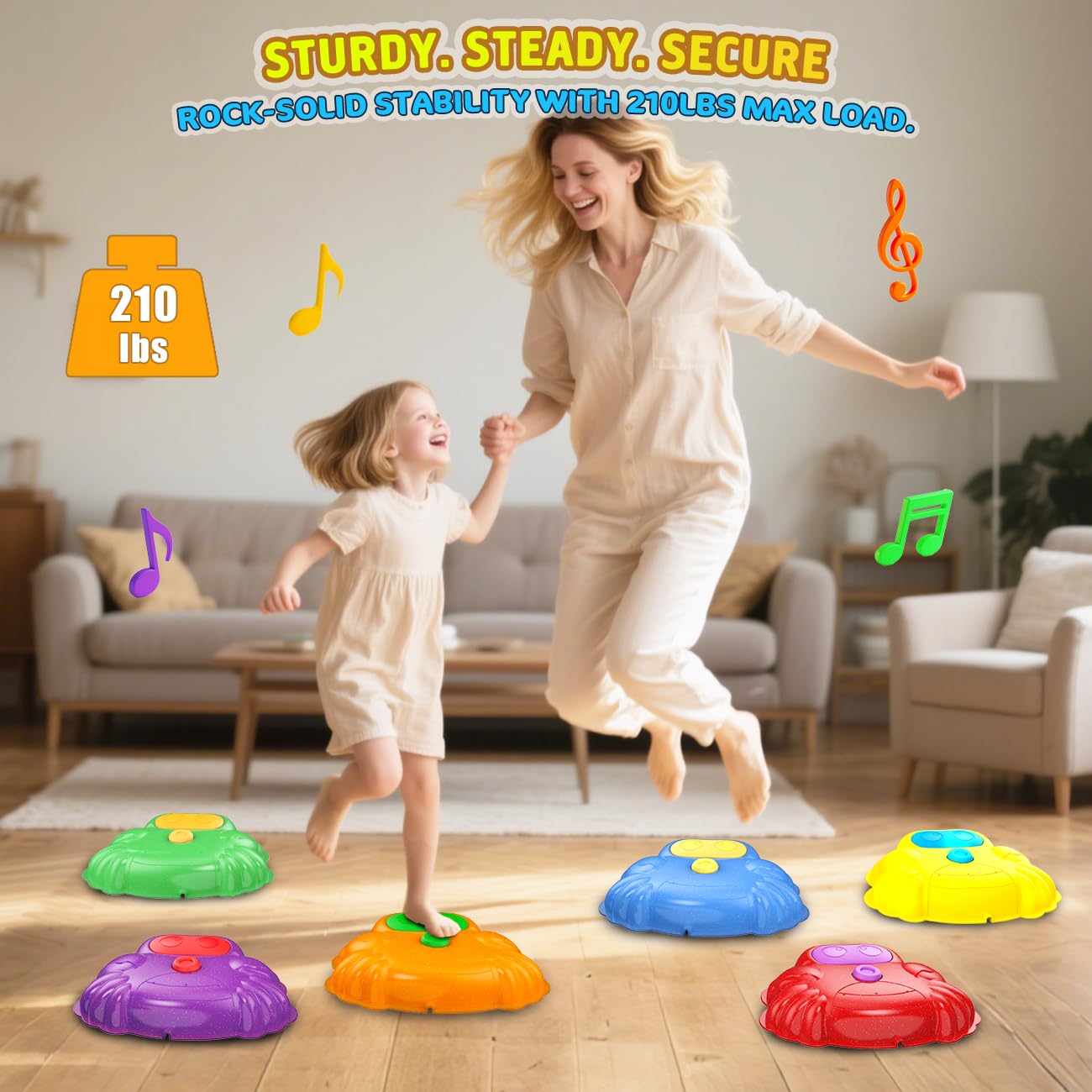 TERRAMUS Light up & Sound Stepping Stones for Kids  6PCS Crab Balance River Stones  Obstacle Course Indoor & Outdoor  Toddlers Sensory Toy  Play Equipment Improve Coordination  Gifts for Boys Girls 3+
