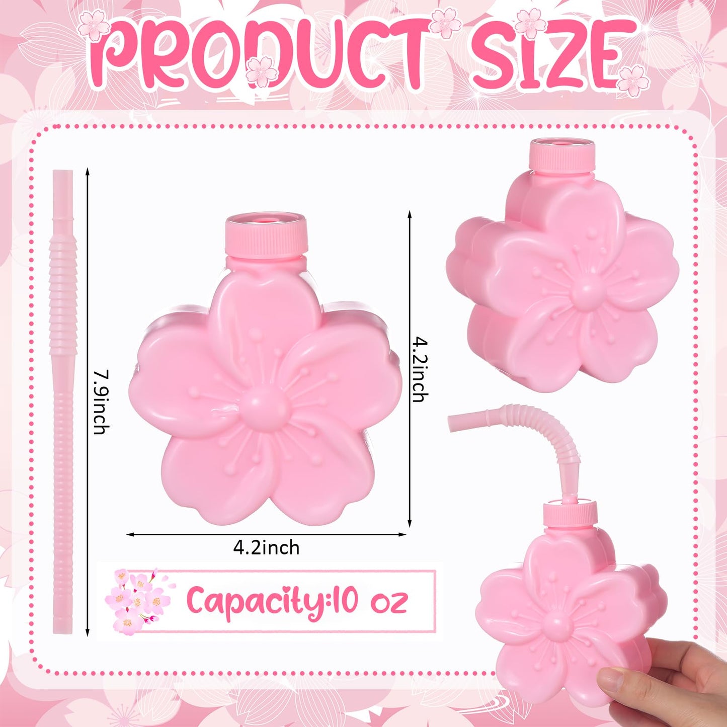 Domensi Sakura 10oz Flower Cups with Lids and Straws for Birthday, Themed Party, Wedding Baby Shower Party Decorations Supplies