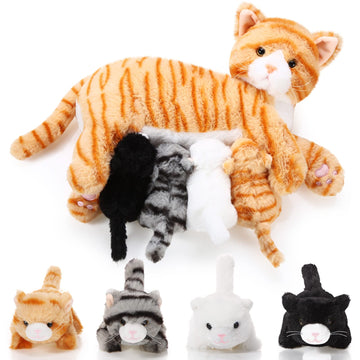 Skylety Cat Stuffed Animal Set with 4 Plush Kittens, Pink Plush Mommy Kitty, Perfect for Birthday Party Favors and Gifts, 5 Piece Assortment