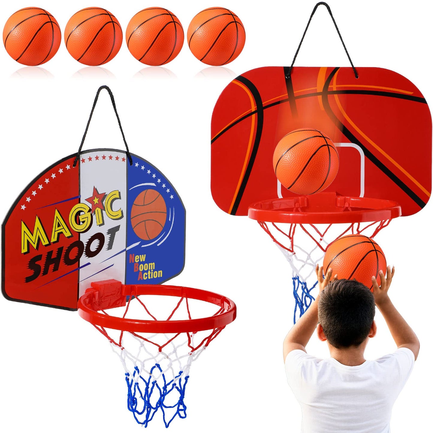 Sosation 2 Pcs Mini Basketball Hoop with 4 Basketball  Sticky Hook  Pump  Indoor No Drilling Basketball Hoop Decompress Game for Kid mature-themed Gift(Shoot  Basketball Pattern Style)
