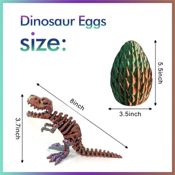 3D Printed Dinosaur Toy, 3D Printed Dinosaur Egg With Articulated Tyrannosaurus Rex, Mystery Crystal Dinosaur Flexible Rexi Toys With Bone, Articulated Fidget Dragon For Autism (Green-Purple-Copper)