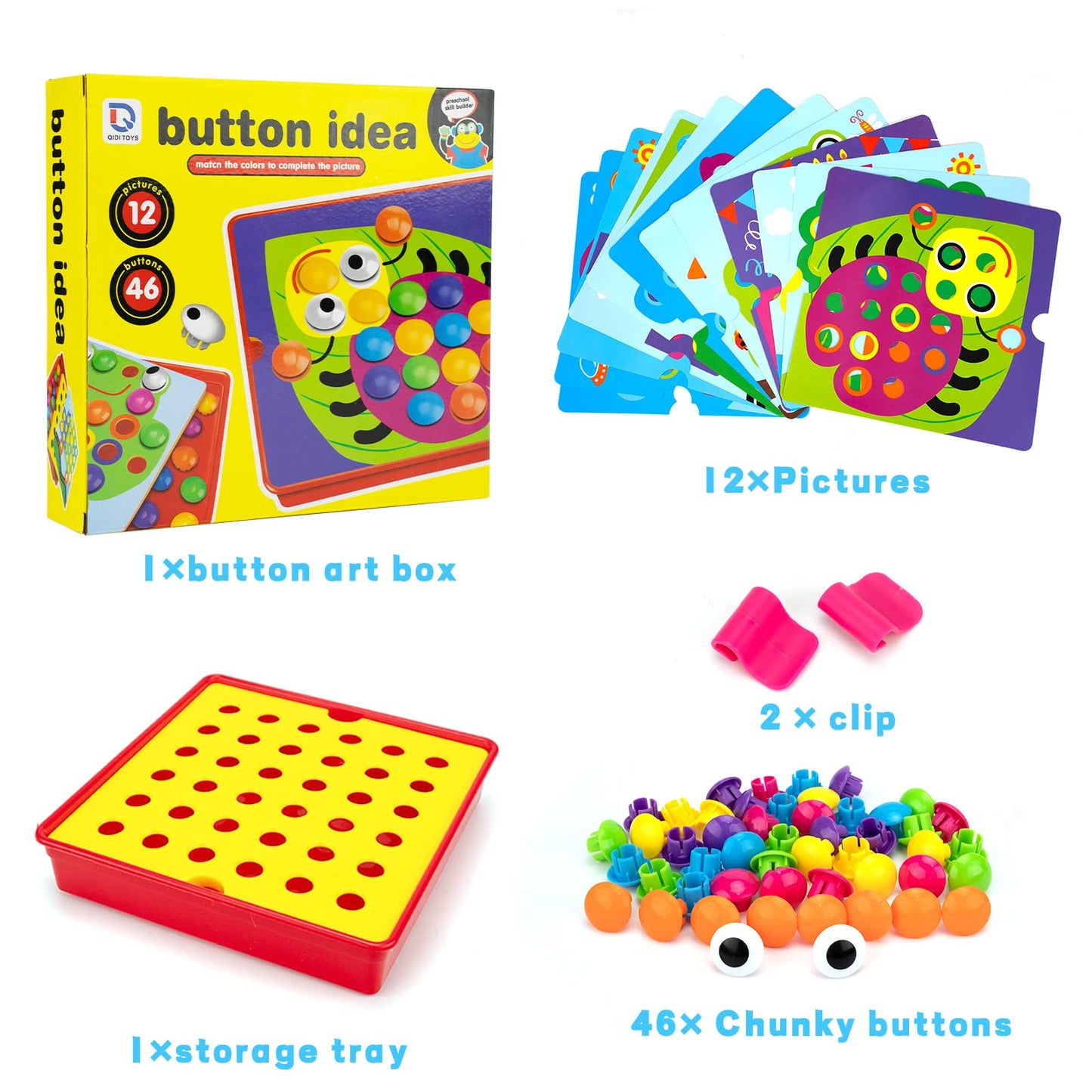 Aluabi Button Art Toys For Toddlers, Crafts For Age 2-4, Early Educational Toys, Color Matching Puzzle, Fine Motor Skills Game,