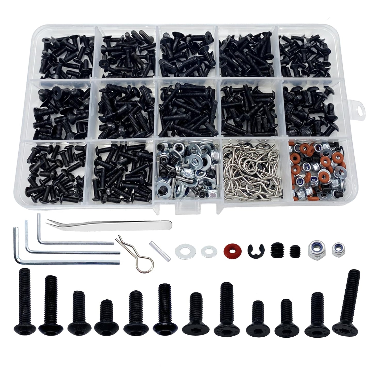 520pcs Universal RC Screw Kit Screws Assortment Set, Hardware Fasteners for Traxxas Redcat Arrma Axial RC4WD HSP HPI SCX10 Losi