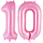 Pink Number 10 Balloon, 40 Inch Big Large Foil Helium Number Balloons, Giant Mylar Number 10 Balloons For 10 Years Old Birthday