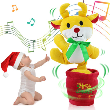 Oiuros Christmas Dancing Cactus Talking Baby Toys With Lights, Dancing Cactus Mimicking Toy Repeats What You Say Cactus Toy For Children'S Early Education(Christmas Reindeer)