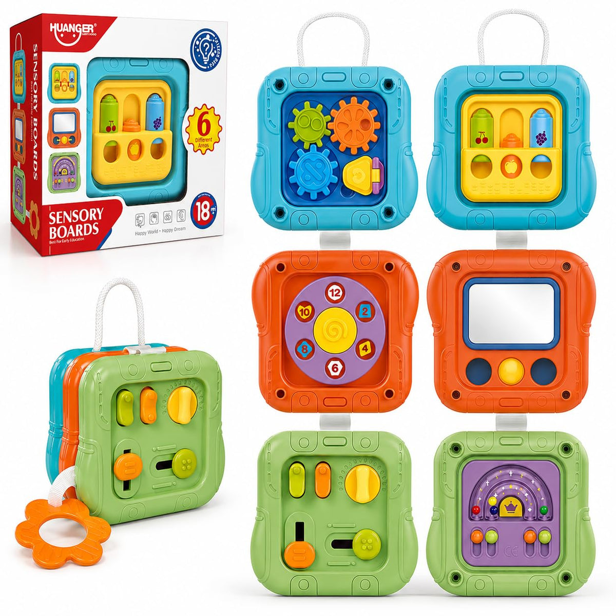 Koknwoa 6in1 Montessori Busy Board for Toddlers 13, Sensory Activity Board with Fine Motor Skills Toys, Portable Travel Toy, 