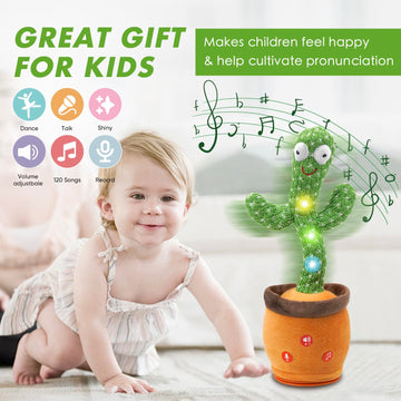 FAYOUCZ Updated Volume Adjustable Dancing Talking Cactus Toy for Baby Toddler, Mimicking Repeating Singing Interactive Cactus To