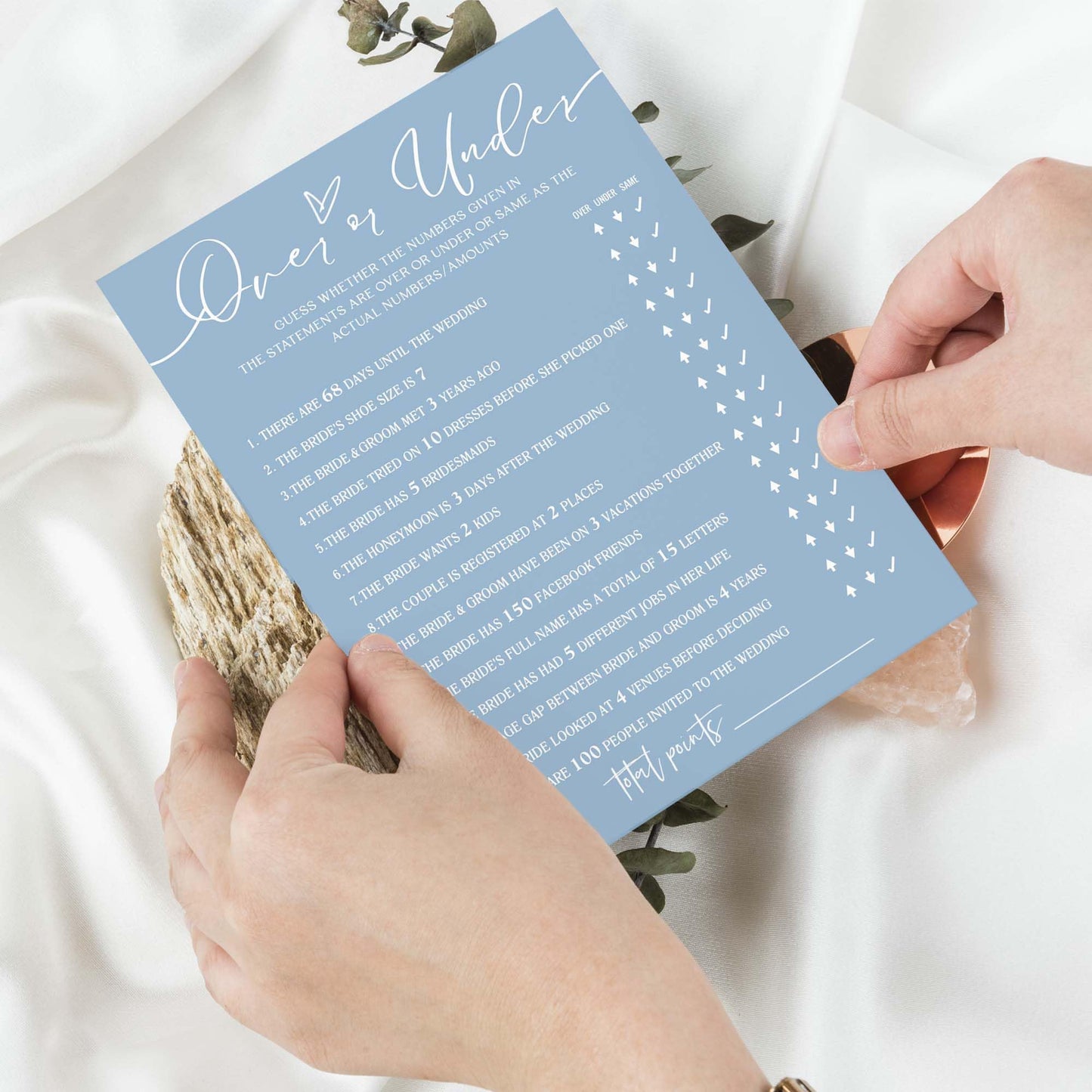 Wybgno Bridal Shower Games Cards, Guess Over Or Under, 25 Guest Cards, Minimalist Blue Wedding Party Supplies