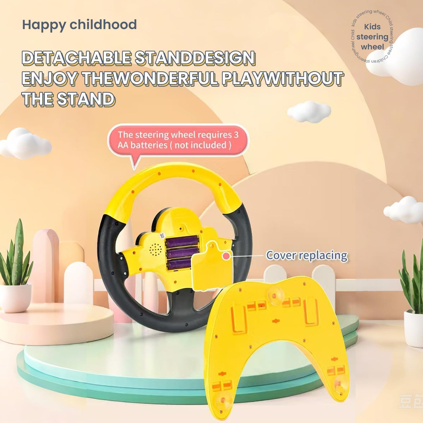 Yiyzaof Kids Steering Wheel Toy For Car With Light And Music,Suction Cups Base-Interactive Simulated Driving Toy Steering Wheel