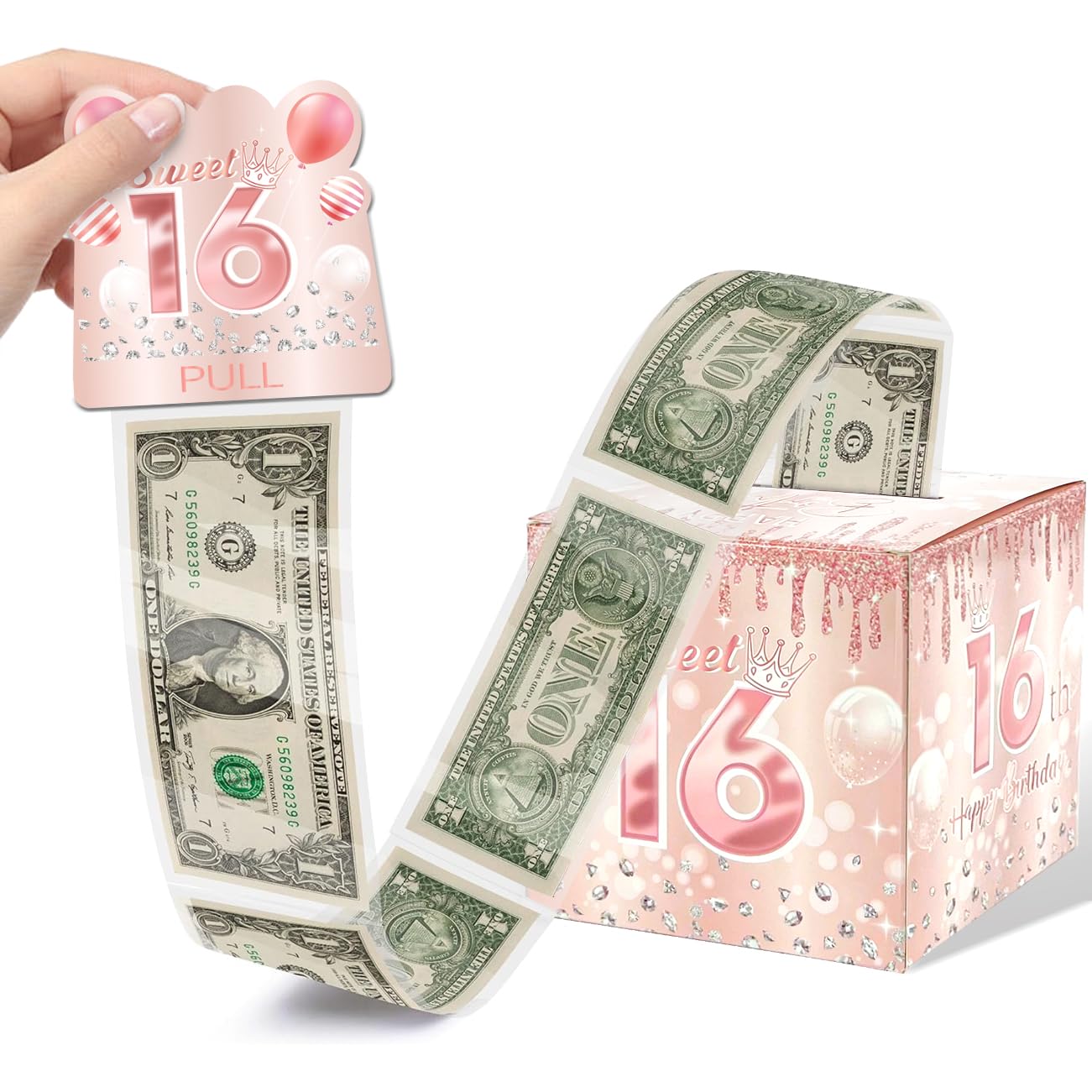 Sweet 16 Party Decorations, Rose Gold 16Th Birthday Money Boxes For Girls, Sweet 16 Money Pull Box, 16 Year Old Surprise Money B