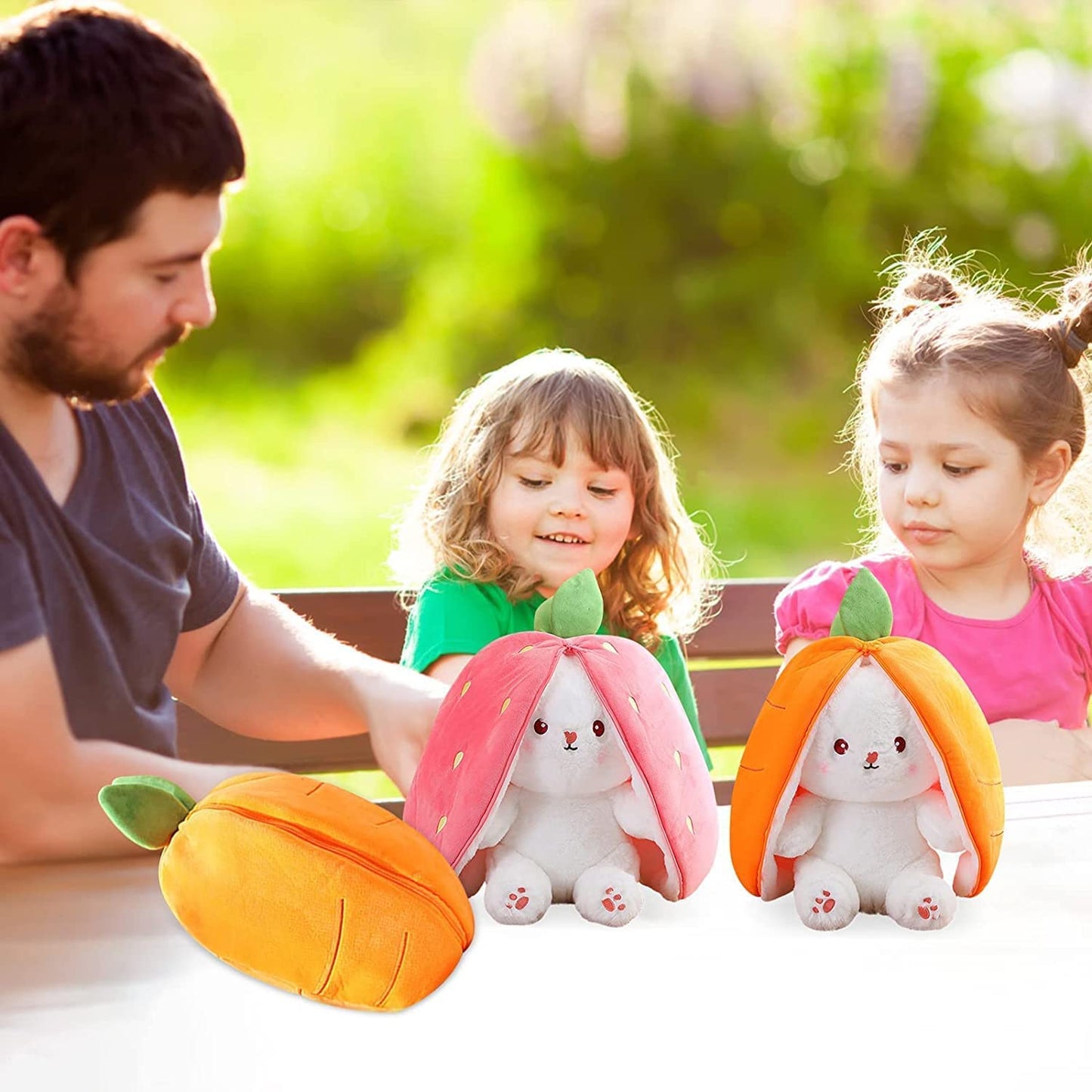 Miaodam 13.7Inch Large Easter Bunny Stuffed Animal, Kawaii Squishy Cute Easter Bunny Plush Turn Into Rabbit Fruit Doll Carrot Strawberry Pillow, Plushies Funny Bunny Toy For Baby Gifts For Girlfriend