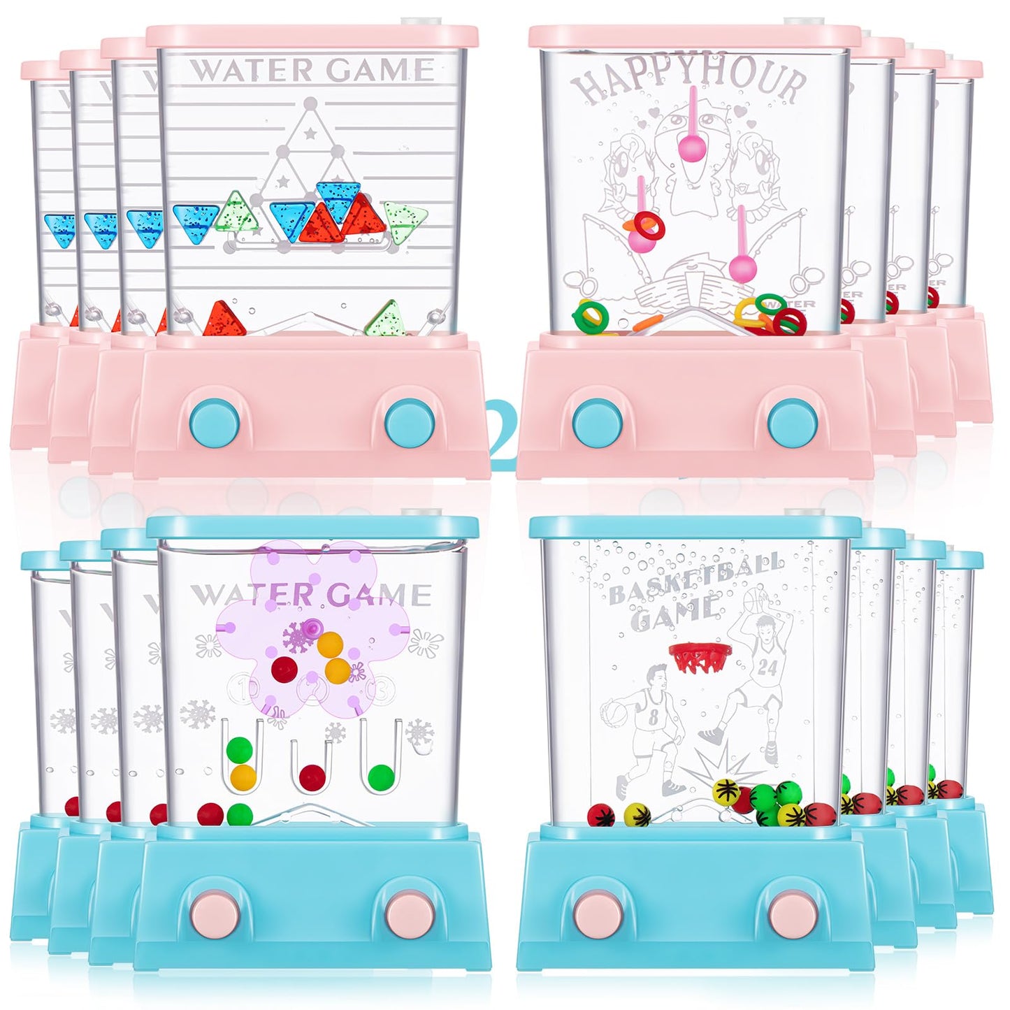 Zhanmai 16 Pcs Handheld Water Game Arcade Water Ring Toss Water Tables for Beach Toy Party Favor Fun Game, Without Water (Macaro