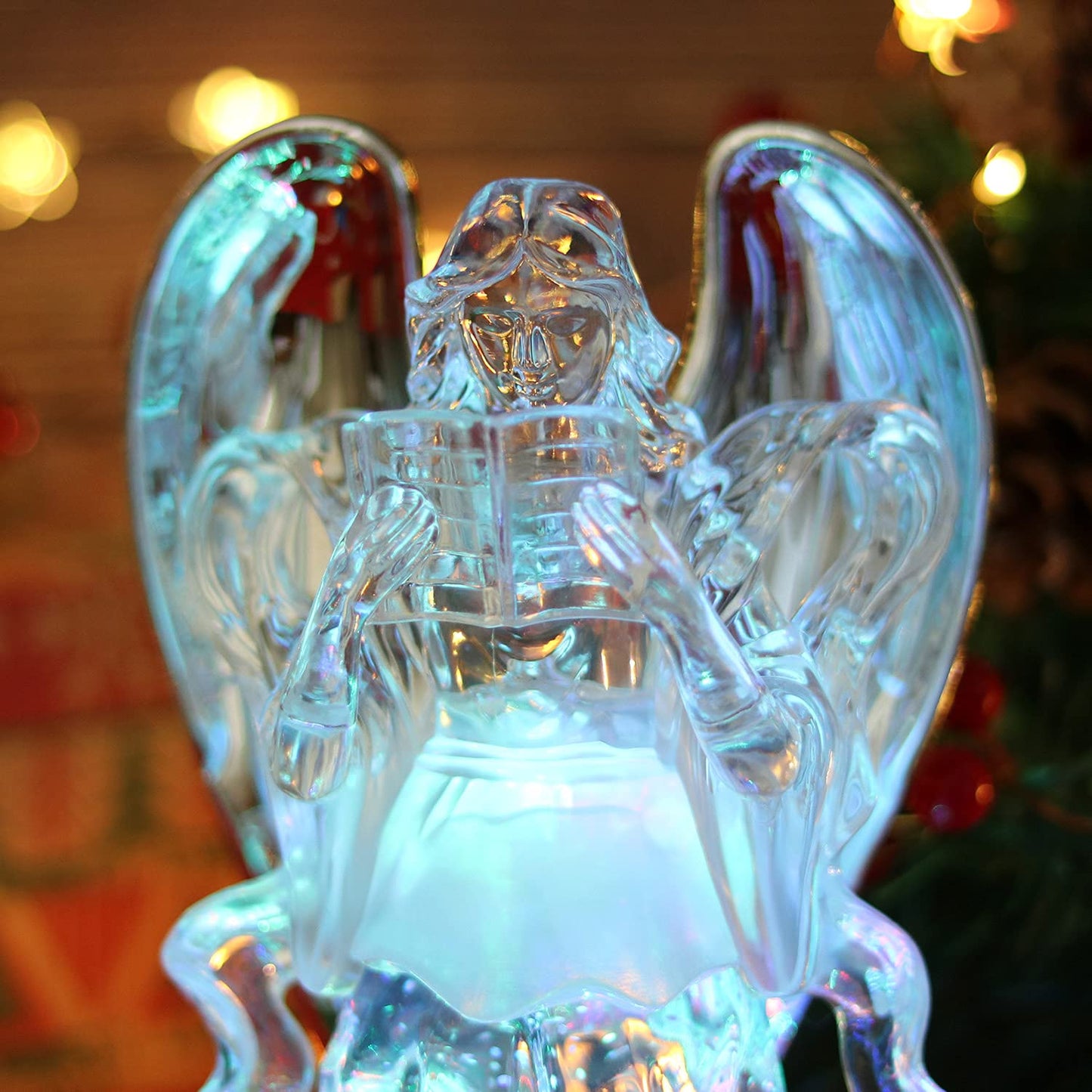 Eldnacele Snow Globe Angel, Lighted Water Glittering Swirling Crystal Angel Statue(Timer), Battery Operated Sparkling Multi-Colo
