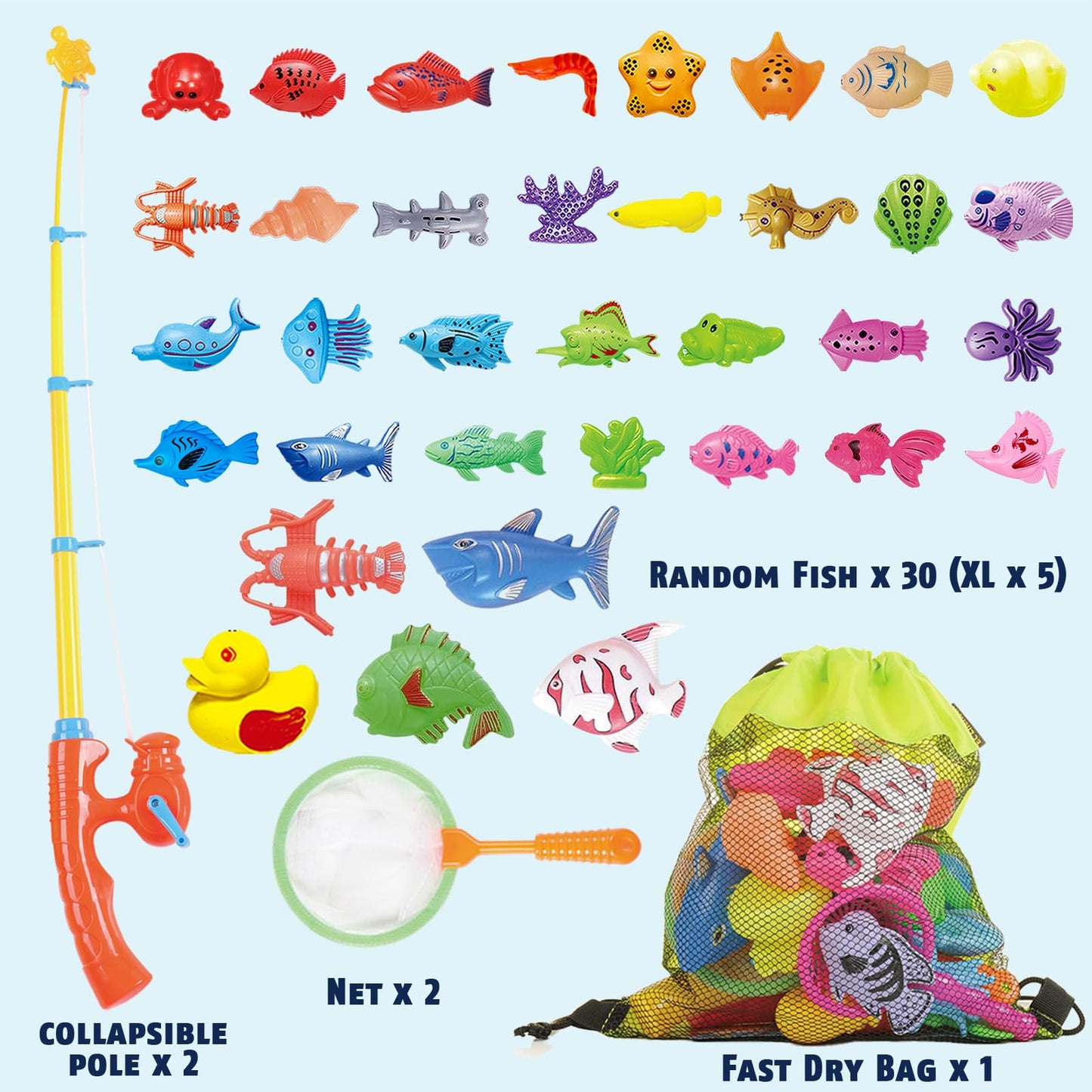 CozyBomB Magnetic Fishing Toys Set for Kids - 30 Plastic Floating Fish, Multicolor for Water Table & Bathtub Fun, Ages 3-6