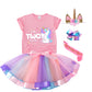 Tutu And Sian Unicorn Birthday Outfit For Girls - Shirt, Tutu Skirt Dress, Birthday Girl Crown, Hair Bow & Satin Sash (Cute, 3 Y