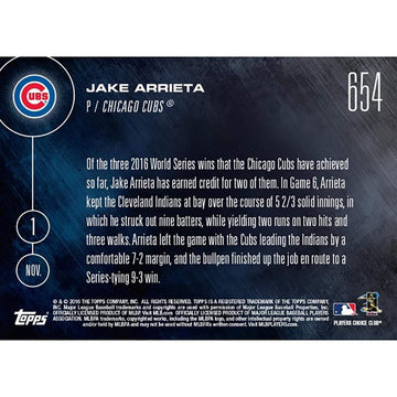 Mlb Chicago Cubs Jake Arrieta #654 2016 Topps Now Trading Card