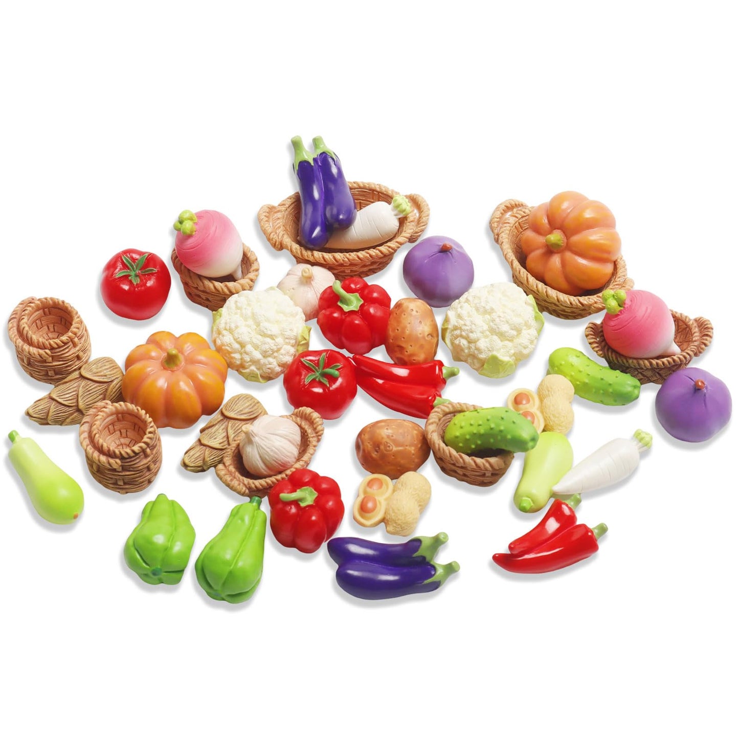 Exasinine 28 Pcs Miniature Food Mini Vegetables Figurines Miniature Baskets For Miniatures Food Kitchen Mini House Store