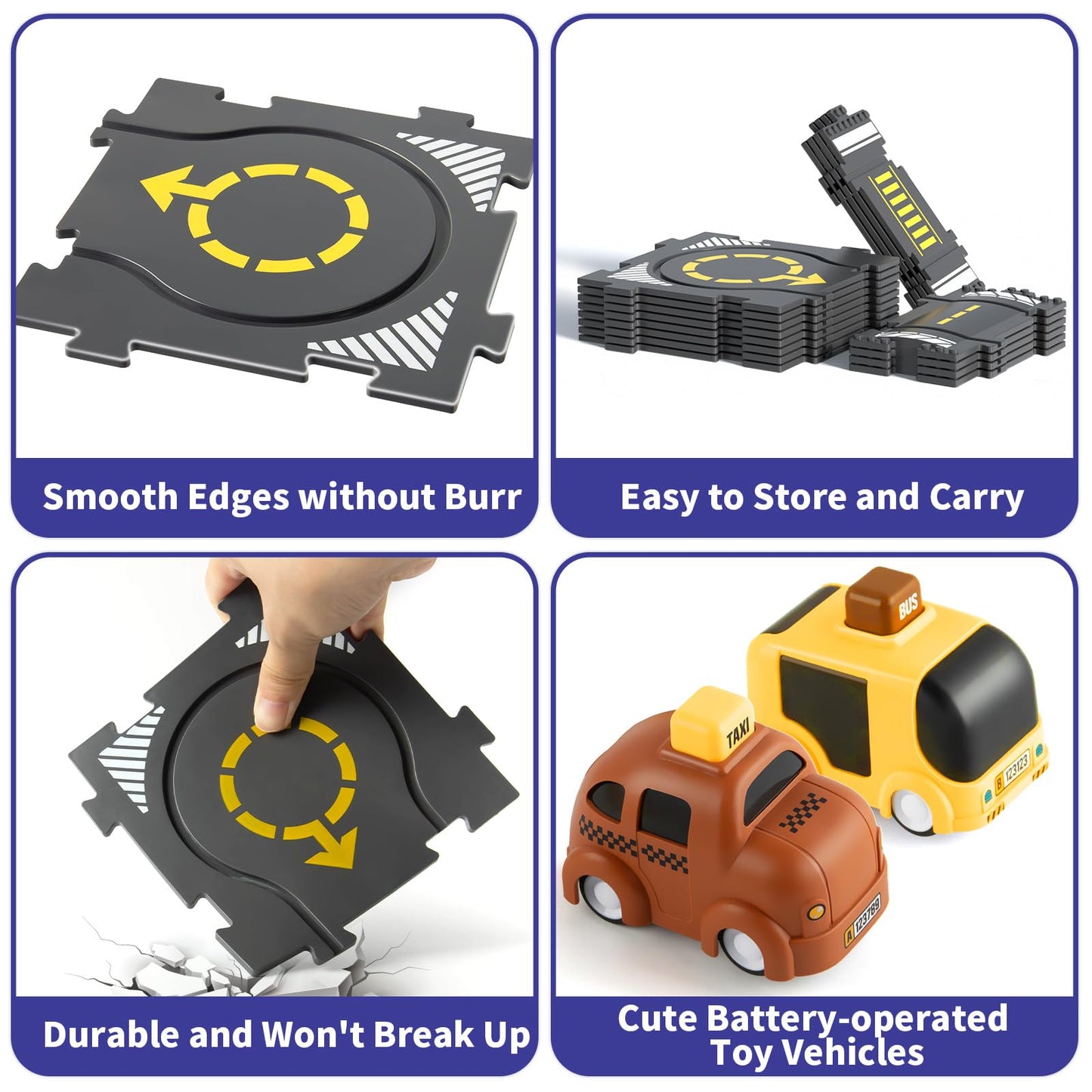 YOOYID Puzzle Racer Kids Car Track Set with Standard Bus Station and 2 Cars, Floor Puzzles for Ages 3-5, Gift for 3 4 5 Year Old