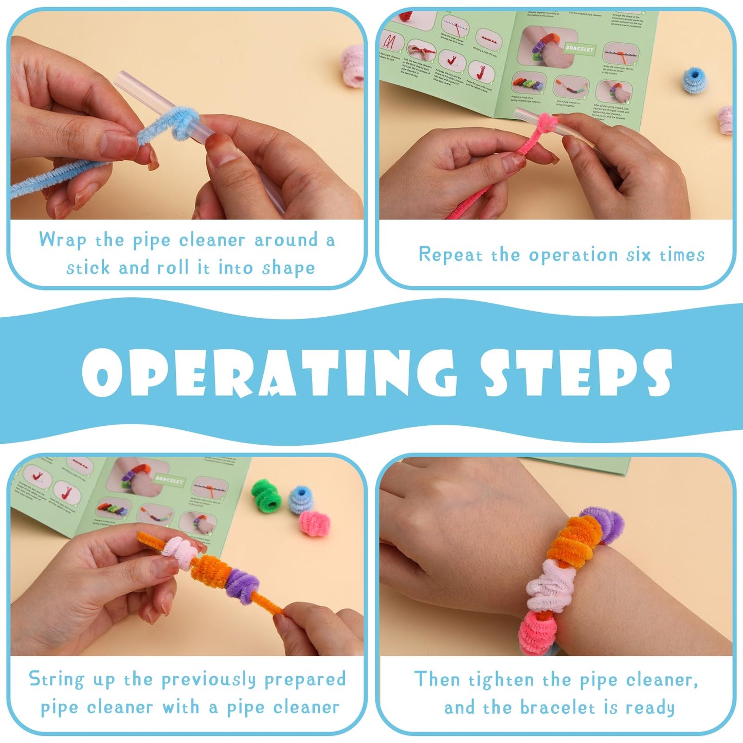 Giwrmu 100 Pieces Pipe Cleaners Chenille Stem, Light Blue Pipe Cleaners Craft, Fuzzy Sticks Craft Supplies, Colored Pipe Cleaner